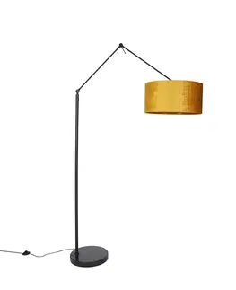 Stojaci lampy Moderní stojací lampa černé lněné stínidlo žluté 50 cm - Redaktor