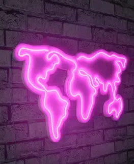 Nástěnné dekorace Nástěnná dekorace s LED osvětlením WORLD MAP růžová