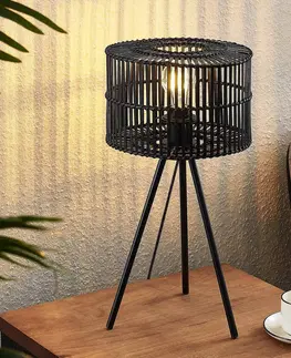 Stolní lampy Lindby Bambusová stolní lampa Lindby Rabiya, černá, trojnožka