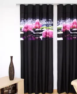 Luxusní hotové závěsy s potiskem 3D Černý moderní závěs s motivem orchidejí