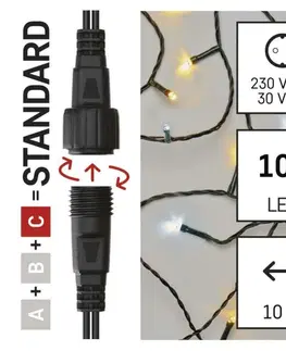 LED řetězy EMOS Standard LED spojovací vánoční řetěz, 10 m, venkovní, teplá/studená bílá D1AN01
