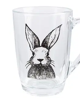 Hrnky a šálky Skleněný hrnek na čaj s králíčkem Rabbit Cartoon - 11*8*11 cm / 300 ml Clayre & Eef RAEGL0002