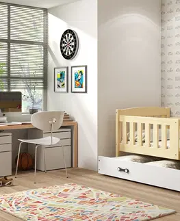Postele BMS Dětská postel KUBUŠ 1 s úložným prostorem | borovice Barva: Borovice / šedá, Rozměr: 160 x 80 cm