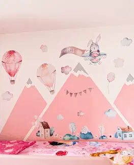 Samolepky na zeď Dětské samolepky na zeď - Růžové samolepky balónů se jménem dítěte