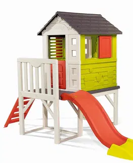 Dětské zahradní PVC domky DEOKORK Domeček na pilířích se skluzavkou