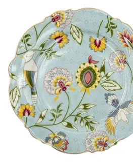 Talíře Modrý porcelánový dezertní talíř s květy Flower Ori - Ø 20*2 cm Clayre & Eef 6CE1284