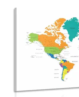 Obrazy mapy Obraz barevná mapa světa na bílém pozadí