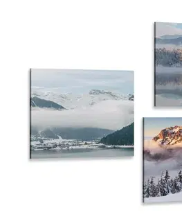 Sestavy obrazů Set obrazů zimní zasněžená krajina