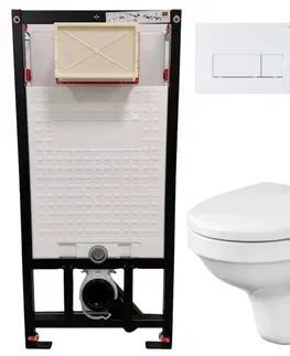 WC sedátka DEANTE Podomítkový rám, pro závěsné WC mísy + SLIM tlačítko bílé + WC CERSANIT DELFI + SEDÁTKO CST_WC01 A51P DE1