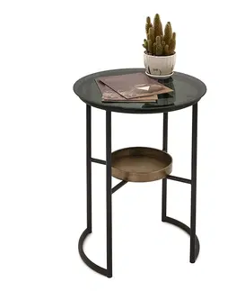 Konferenční stolky Černý kovový odkládací stolek se skleněnou deskou Dion- Ø 43*55 cm Clayre & Eef 50675