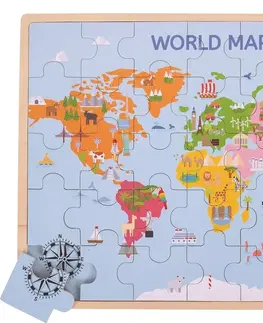 Dřevěné hračky Bigjigs Toys Dřevěné puzzle WORLD MAP modré