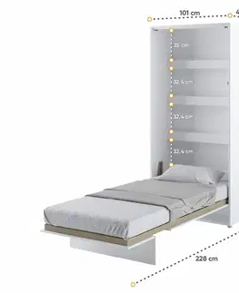bez úložného prostoru Vysoká sklápěcí postel ve skříni MONTERASSO, 90x200, bílá lesk