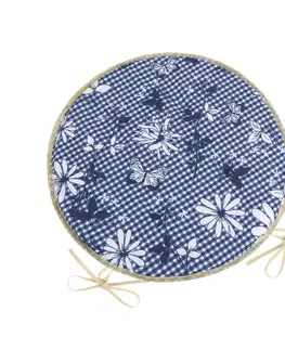 Zahradní slunečníky a doplňky Bellatex Sedák DITA kulatý hladký Kostička s květem modrá, 40 cm