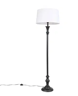 Stojaci lampy Stojací lampa černá s lněným odstínem bílá 45cm - Classico