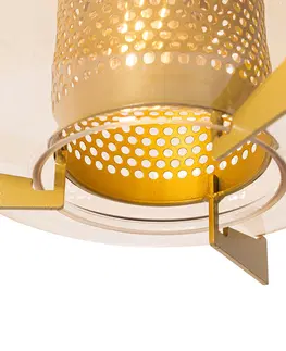 Zavesna svitidla Závěsná lampa zlatá s jantarovým sklem 30 cm podlouhlá 3-světelná - Kevin