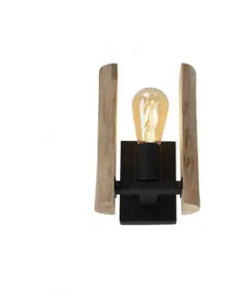 Industriální nástěnná svítidla LEUCHTEN DIREKT is JUST LIGHT nástěnné svítidlo, přírodní dřevo, rustikální, černá, 1 ramenné