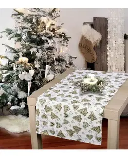 Ubrusy Forbyt, Ubrus gobelinový vánoční, Srdíčka a stromeček, zlatohnědý 37 x 50