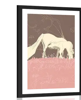 Motivy z naší dílny Plakát s paspartou kůň na růžové louce