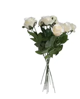 Květiny Umělá kytice Růží bílá, 67 cm, 12 ks