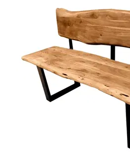 Stylové a luxusní lavice Estila Masivní industriální lavice Mammut z akáciového dřeva s kovovými nožičkami medová hnědá 162 cm