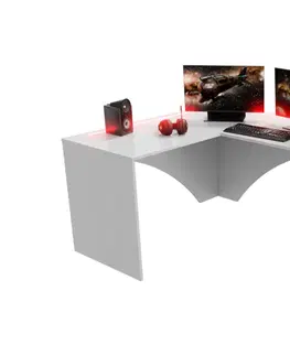 Herní stoly Expedo Počítačový rohový stůl CARAMBOL + LED, 185x74x135, bílá, levá