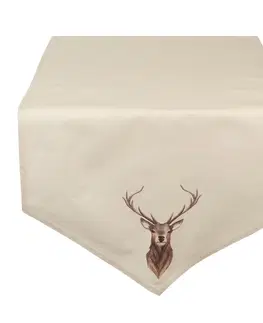 Ubrusy Béžový běhoun na stůl s jelenem Cosy Lodge - 50*160 cm Clayre & Eef OL65