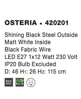 Moderní závěsná svítidla Nova Luce Stylové závěsné svítidlo Osteria ve třech barevných provedeních - 1 x 60 W, pr. 460 mm, černá NV 420201