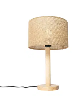 Stolni lampy Venkovská stolní lampa dřevěná s lněným stínidlem natural 25 cm - Mels