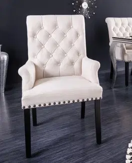 Luxusní jídelní židle Estila Designová jídelní židle Modern Barock se světlým béžovým prošívaným čalouněním a černýma nohama 102cm