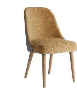 Luxusní jídelní židle Estila Art-deco luxusní hořčicová židle Lage s dřevěnými nohami 87cm