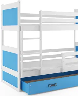 Postele BMS Dětská patrová postel RICO | bílá 90 x 200 cm Barva: Modrá