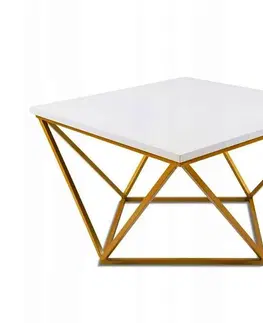 Konferenční stoly HowHomely Konferenční stolek CURVED 62x62 cm zlatá/bílá 