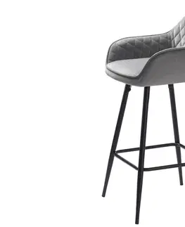 Barové židle Furniria Designová barová židle Dana šedý samet