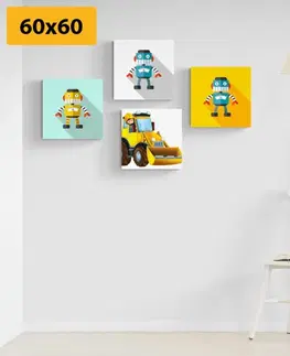 Sestavy obrazů Set obrazů roboti se žlutým autem