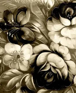 Černobílé tapety Tapeta květiny v sépiovém provedení