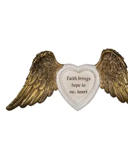 Obrazy Závěsná dekorace bílé srdce se zlatými křídly - 24*2*10 cm Clayre & Eef 2F0839