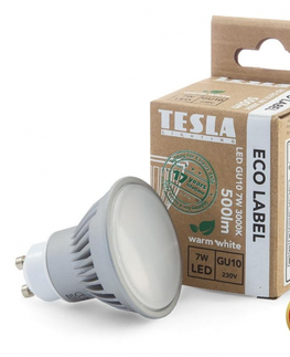LED žárovky TESLA - LED žárovka GU10, 7W, 230V, 550lm, 25 000h, 3000K teplá bílá, 100° GU100730-4