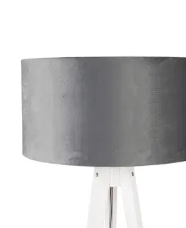 Stojaci lampy Moderní stojací lampa stativ bílá se šedým velurovým odstínem 50 cm - Tripod Classic