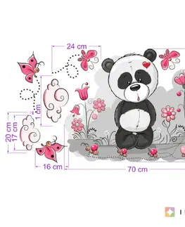 Samolepky na zeď Dětské samolepky na zeď - Panda s kytičky