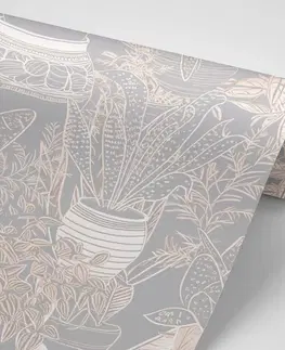 Tapety listy Tapeta botanický motiv v šedo-béžovém odstínu