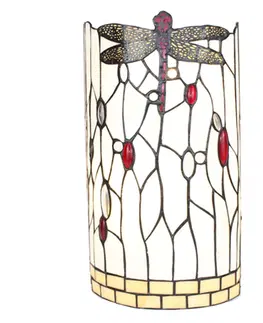 Svítidla Bílá nástěnná lampa Tiffany s vážkou DragonFly - 20*10*36 cm E14/max 2*25W Clayre & Eef 5LL-6303