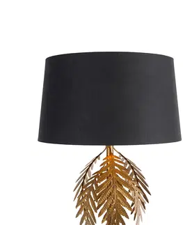 Stojaci lampy Vintage stojací lampa zlatá s bavlněným odstínem černá - Botanica
