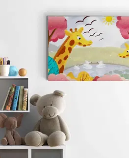 Dětské obrazy Obraz žirafy u jezírka