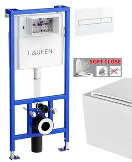Záchody LAUFEN Rámový podomítkový modul CW1 SET s bílým tlačítkem + WC INVENA FLORINA WITH SOFT, včetně soft/close sedátka H8946600000001BI FL1