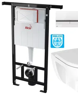 WC sedátka ALCADRAIN Jádromodul předstěnový instalační systém s bílým/ chrom tlačítkem M1720-1 + WC JIKA LYRA PLUS RIMLESS + SEDÁTKO DURAPLAST AM102/1120 M1720-1 LY1