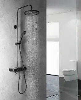 Sprchy a sprchové panely AQUALINE FARRAO sprchový sloup s baterií a napouštěním, černá mat SL450B