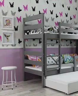 Postele BMS Dětská patrová postel ERYK 3 s přistýlkou | šedá Barva: Šedá / šedá, Rozměr: 200 x 90 cm