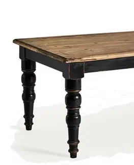 Designové a luxusní jídelní stoly Estila Luxusní vintage obdélníkový jídelní stůl Zena Noir s vyřezávaným černýma nohama a světle hnědou vrchní deskou 250 cm