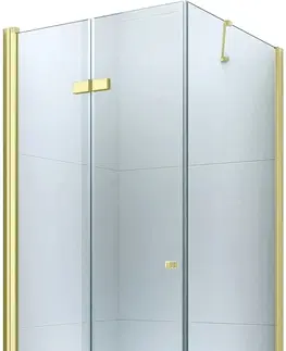 Sprchové vaničky MEXEN/S Sprchový kout zalamovací Lima 80x90 cm, sklo čiré, zlatý + vanička 856-080-090-50-00-4010