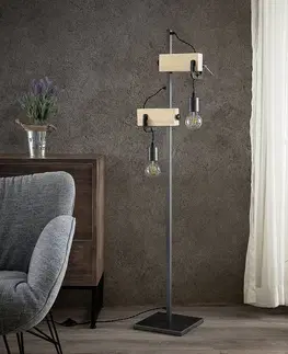 Stojací lampy Lindby Lindby Asya stojací lampa, dřevo, černá